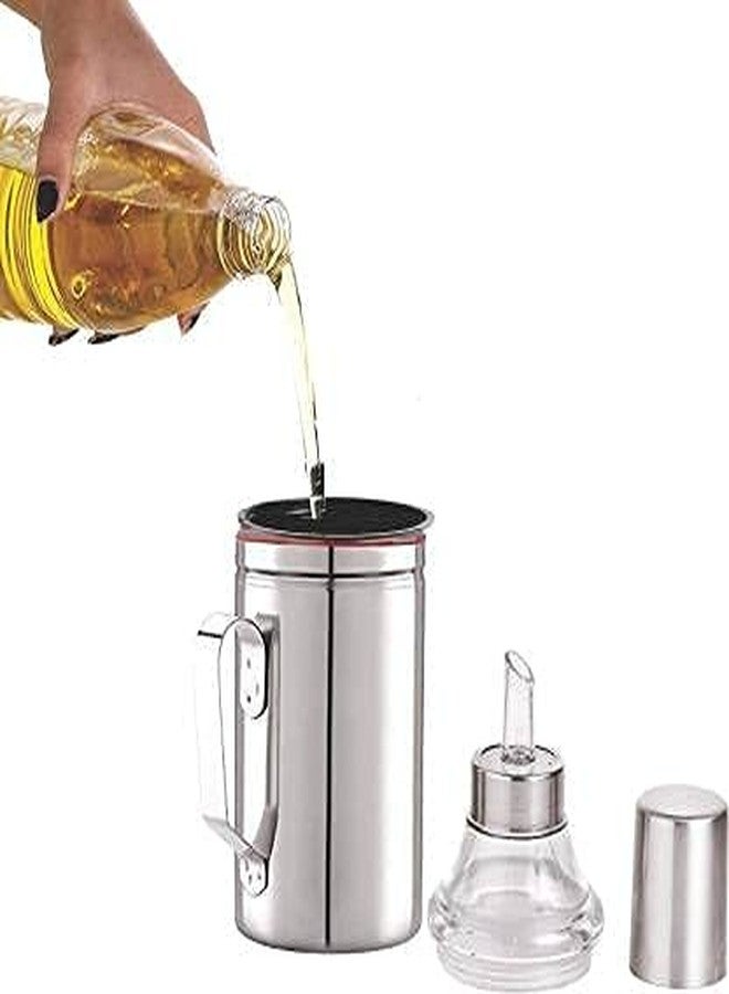 STEEPLE Oil Dispenser 1 litre | Oil Container | Oil Bottle | Oil Can | Oil Pot With Handle | Kitchen Set | Cooking Oil Dispenser For Home & Resturants 1000ml Pack Of 1 Color - Silver - Image 2